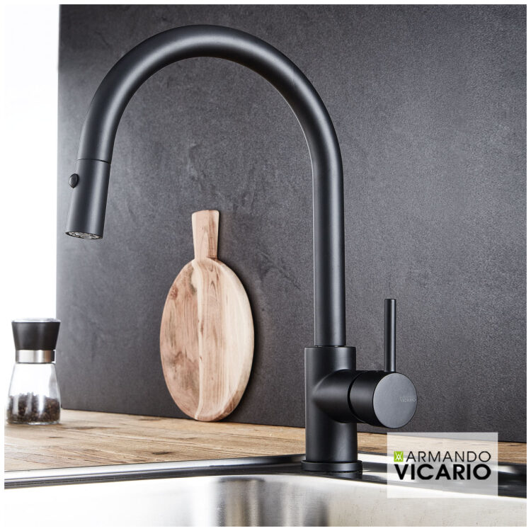 Μπαταρία Νεροχύτη Κουζίνας Fluo Vicario Black Matt