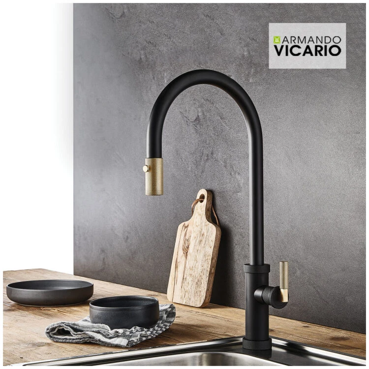 Μπαταρία Νεροχύτη Κουζίνας Urban Vicario Black Matt/Brushed Gold