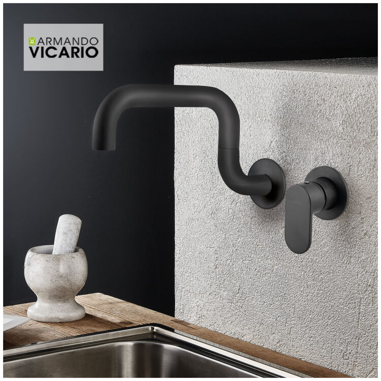 Μπαταρία Νεροχύτη Κουζίνας Τοίχου Laundry Vicario Black Matt