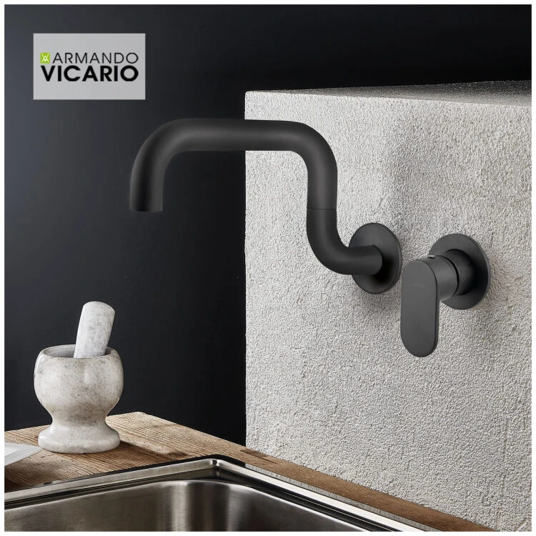 Μπαταρία Νεροχύτη Κουζίνας Τοίχου Laundry Vicario Black Matt