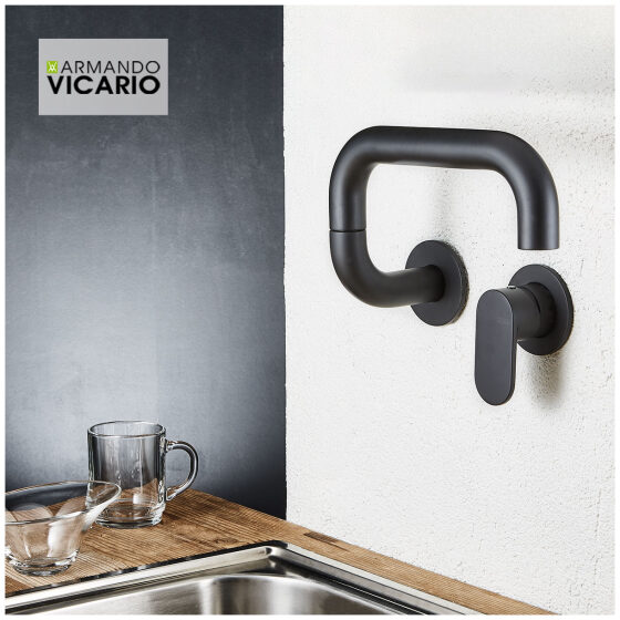 Μπαταρία Νεροχύτη Κουζίνας Τοίχου Laundry Vicario Black Matt