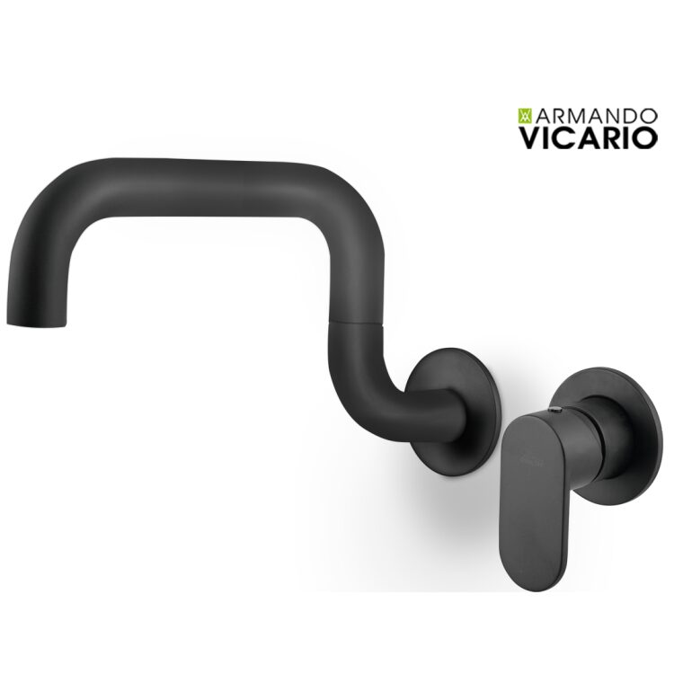 Μπαταρία Νεροχύτη Κουζίνας Τοίχου Laundry Vicario Black Matt